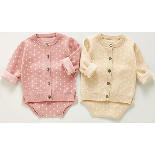 Toddler Baby Girl Knitting Clothes Set Dot Printing Cardigan Sweater+PP Shorts Spring Autumn Newborn Baby Girl Clothes Set