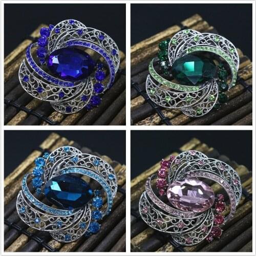 High grade oval rhinestone pins silver-color hot sale women noble crystal brooch clothes accessories jewelry B1437