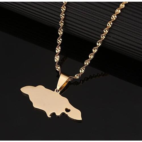 Stainless Steel Jamaica Map Pendant Necklaces Trendy Jamaican Map Heart Charm Jewelry