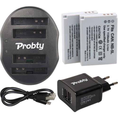 PROBTY 2Pcs NB-5L NB5L Rechargeable Camera Battery + USB Dual Charger For Canon S110 SX200 IXUS 850 870 IS SD950 SD900 SD990