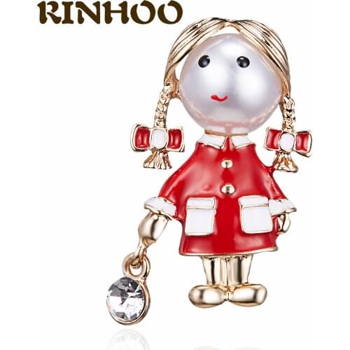 Lovely Happy Girl Brooches For Women Pearl Zircon Gold Pins Cute Figure Brooch Casual Party Brooch Jewelry Top Quality Gifts