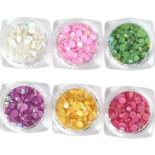 1Set Nail Art Loose Rhinestones Colorful Mocha Fluorescence Mixed Size Round Shape Nail Art Decoration Falt Back Crystal Stones