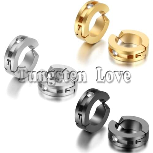 1 Pair Punk Mens Womens 316L Stainless Steel Ear Hoop with Rhinestone Non-piercing Clip Earrings Blue / Black / Silver Color