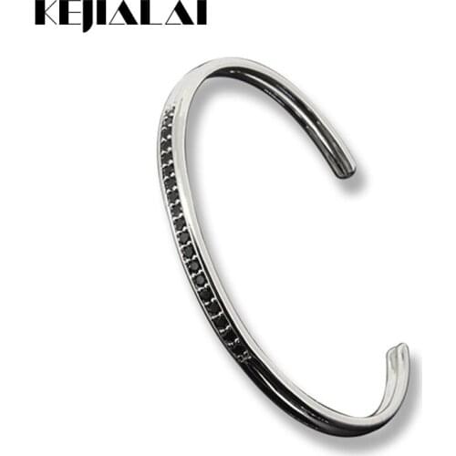 2016 Fashion Trendy Men & Women Bangle Simple Style Bracelet, Micro Pave Black CZ Fashion Open Cuff Bangle / Bracelet