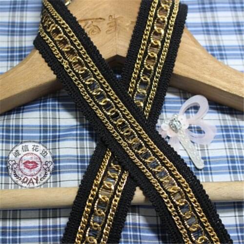 5Yards Black Lace Ribbon Wedding Dress Lace Applique Gold Chain Beaded Lace Trim Shoes Hats Scarf Decor Accessories Lace Fabric