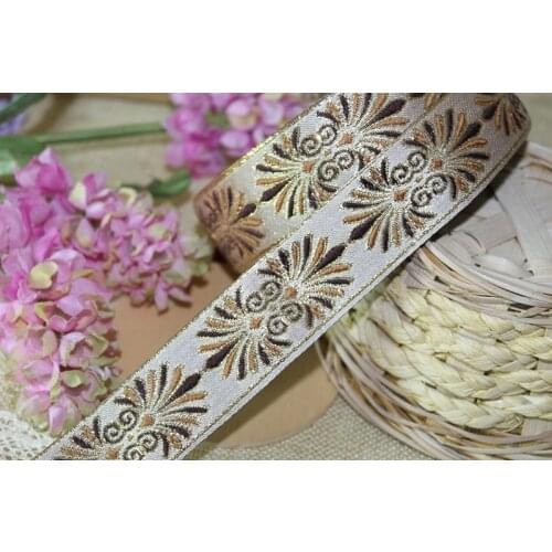 5yards/lot wide 3cm Woven Jacquard Ribbon classical totem sector fowers pattern curtain and clothing accessory LS-1243