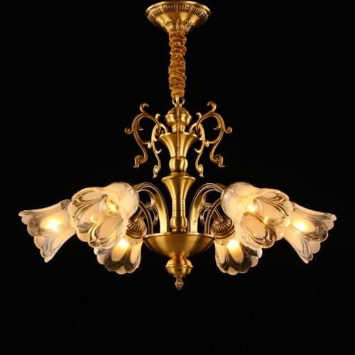American all copper chandelier living room dining room bedroom luxurious retro metal glass chandelier