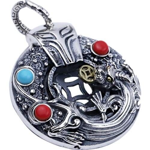 BOCAI new real s925 sterling silver sweater chain pendant hip hop necklace personality brave Man pendant good luck