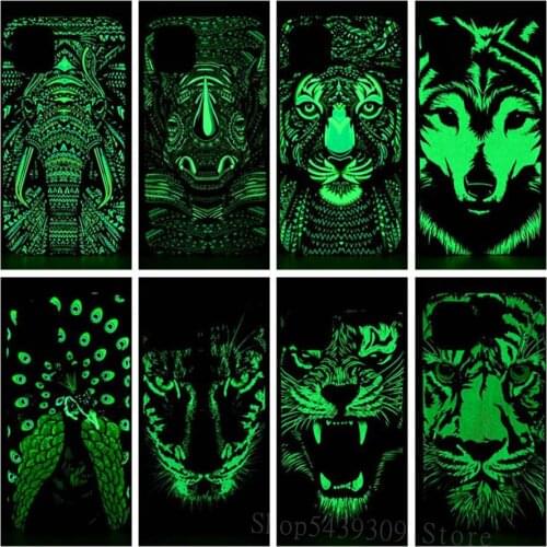 Fashion Lion Wolf Tiger Dark Luminous TPU Case For iPhone 6 6s 7 8 Plus 11 12 Pro X XS MAX XR Glow The Night Soft Phone Cover