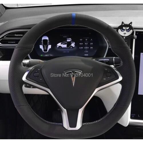 DIY Black Suede Car Steering Wheel Cover For Tesla Model X Model S Car Accessories
