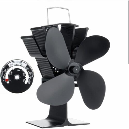 Black Fireplace 4 Blades Heat Powered Stove Fan Log Wood Burner Efficient Heat Distribution Thermodynamic fan Home Fireplace Fan
