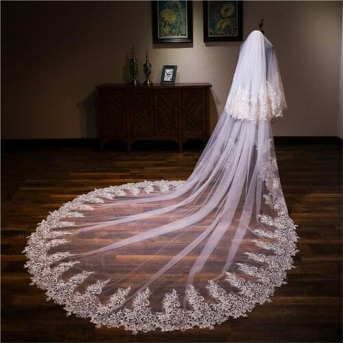 Bridal Veil cathedral lace trim long veil Wedding Dress Veil
