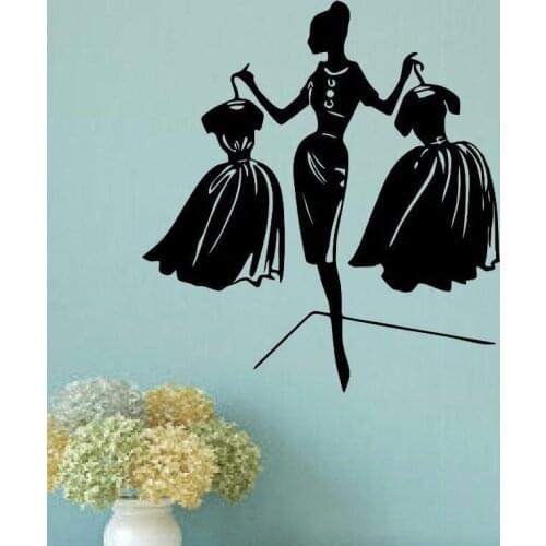 Elegant fashion woman shopping vinyl wall stickers clothing shop window shopping mall decorative painting wallpaper MV04