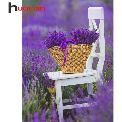 Huacan 5D Full Drill Diamond Painting Lavender Flower Diamond Embroidery Natural Landscape Home Decor Wall Stickers