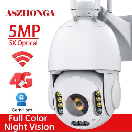 WIFI 5MP 4G SIM Card Security IP Camera Wireless 5X Optical Zoom PTZ HD Dome Surveillance Camera AI Human Tracking CamHipro APP