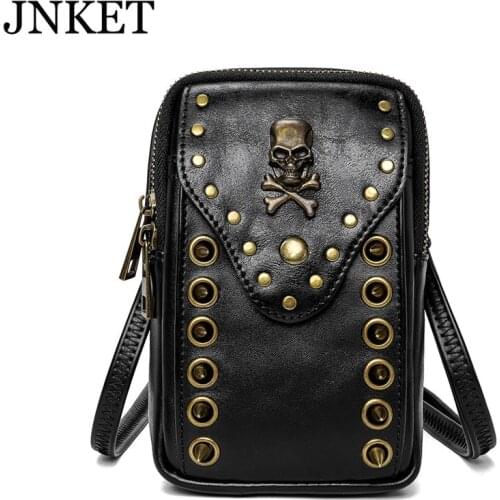 JNKET New Womens Punk Shoulder Bag Skull Rivet Outdoor Cellphone Bag Travel Small Pack Crossbody Bag