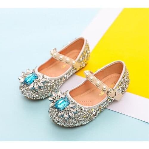 JY Children Girls Bling Crystal Flat Princess Dance Party Shoes Pink Sliver 25-35 V8-40 GZX04