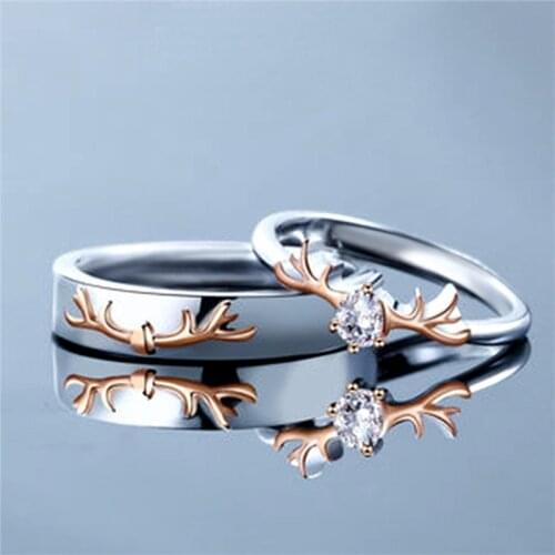 Fashion Simple Moose Antler Shape Couple Ring Personality Charm Gift Christmas Party Creative Jewelry Wholesale