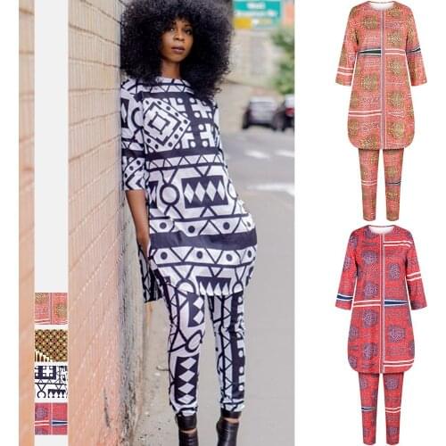 2 Piece African Sets For Women Tracksuits Dashiki New Africa Print Elastic Bazin Baggy Pants Rock Style Sleeve Famous Suit Lady