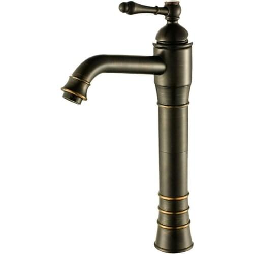 Bathroom Basin Faucet Brass Sink Mixer Tap Hot & Cold Faucet Single Handle Deck Mounted Black Oil Brushed Lavatory Crane Tap