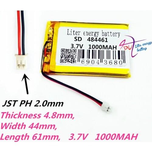 XHR-2P 2.0 484461 3.7V 1000MAH Lithium Polymer Li-Po li ion Rechargeable Battery cells For Mp3 MP4 MP5 GPS mobile bluetooth