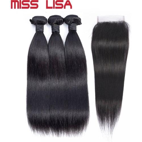 MISS LISA Straight Bundles With Closure Malaysian Hair Weave Bundles With Closure Human Hair Bundles With Closure Hair Extension