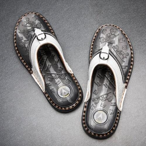 EMOSEWA Brand Mens Flip Flops Genuine Leather Luxury Slippers Beach Casual Sandals Summer for Men Fashion Shoes High Quality