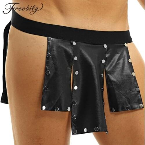 Scottish Kilt Men Underwear Soft Panel Faux Leather Low Rise Metal Studded Kilt Homme Gay Underwear Skirt Mens Lingerie
