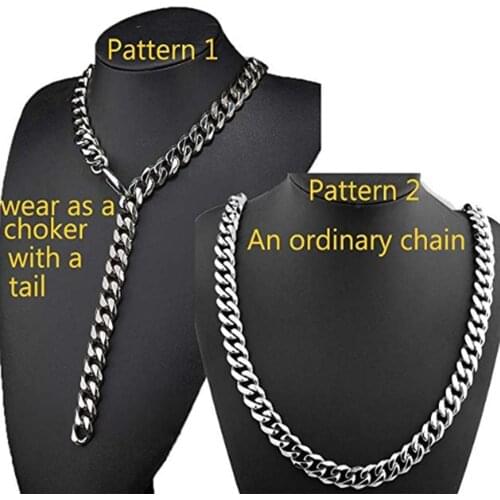 13/15/17/19mm Adjustable Choker Tail Hip Hop Rapper Stainless Steel Silver Color Mens Unisexs Cuban Curb Chain Necklace Bracelet