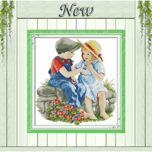 Kid childhood Innocence,print on canvas DMC 14CT 11CT Cross Stitch kit,embroidery needlework Sets,lovely boy and Girl Home Decor