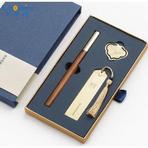 New Advertising Creative Wooden Ballpoint Pens Roller Ball Pen Bllpoint Pen Gift with Metal Bookmark for Book Supplies P430