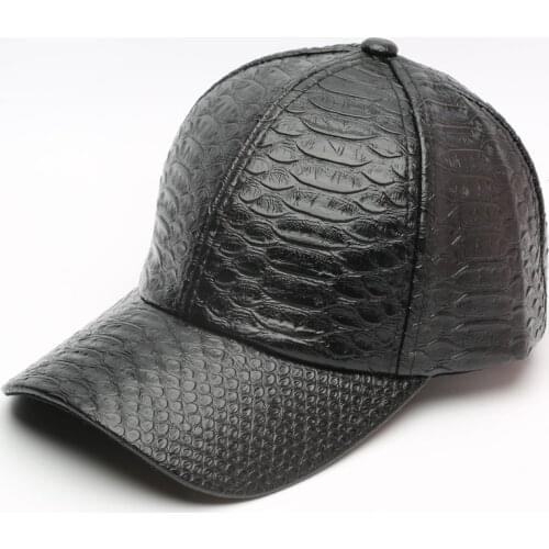 New Crocodile Pattern Pu Leather Hat Black Brown Hat Unisex Baseball Cap Adjustable Retro Leather