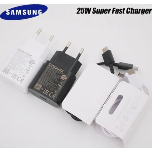 Original Samsung Note 20 10 Super Fast Charger Cargador 25W EU Power Adapter For Galaxy S20 Plus S20FE A90 A80 A91 Type C Cable