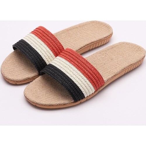 Summer Couple Flax Slippers Flat Bottom Non-Slip Breathable Flip Flops Woman/Man Linen Indoor Floor Shoes Casual Home Sandals