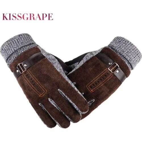 2020 Winter Mens Warm Gloves Genuine Suede Pig Leather Gloves Mittens Male Thick Bike Motorcycle Gloves Men Knitted Guantes