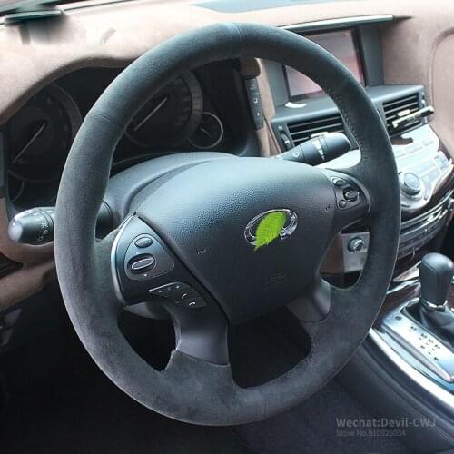 Real Alcantara steering wheel cover For Infiniti Q50L QX60 Q70 G25 G37 FX35 suede hand stitch Hand griped Auto parts accessories