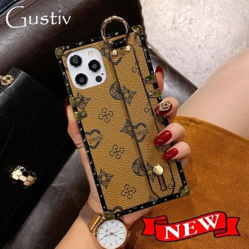 Luxury Wrist Strap Square PU Leather Phone Case For Huawei P20 Case P30 P40 Lite Pro Nova 4e 3i 4 5 6 Vintage Lattice Back Cover