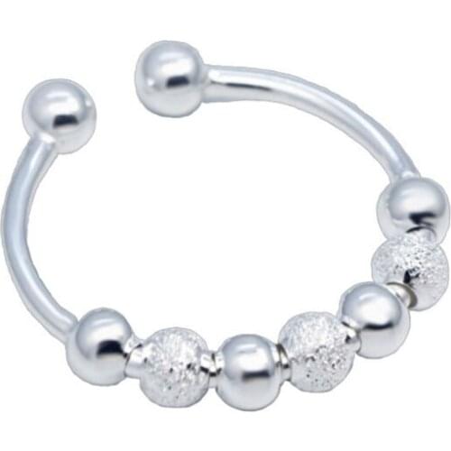 Silver Ring Women Adjustable Anxiety Fidget Ring Anxiety Ring with Beads Stress Relief Ring Spinner Ring Meditation Ring