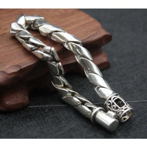 Solid 925 Sterling Silver 9mm Round Cable Link Bracelet For Men 21.5cm