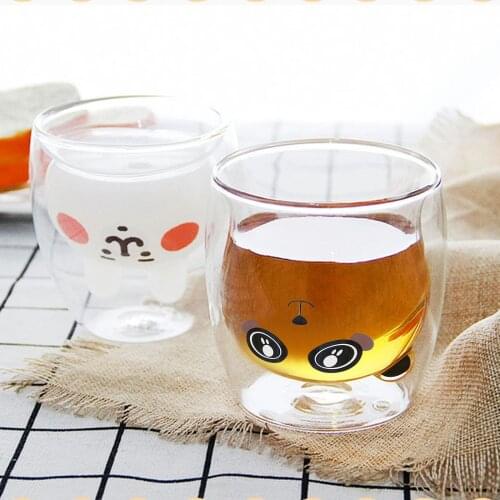 Cute Bear Shaped Double Wall Glass Mug Prevent Scald Cartoon Lovely Double Glass Milk Coffee Cup With Round Mouth Drinkware 1126