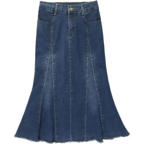 Ruffles Jeans Skirts Womens 2021 Elegant Denim Skirt Plus Size 6XL 7XL 8XL High Waist Mid-Calf Faldas Largas Mujer