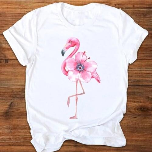 Women Graphic Flamingo Floral Flower Cute Fashion 90s Style Cute Print Clothes Lady Tees Tops Female T Shirt Womens T-Shirt