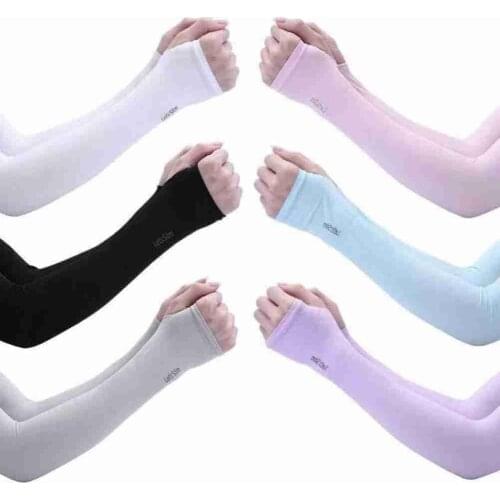 1 Pair Outdoor Cycling Long Finger Ice Silk Cool Arm Sleeves Ice Silk Sleeves Breathable Quick Dry UV Sunscreen Cuff Accessories