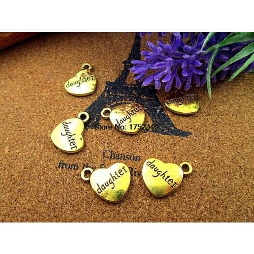12pcs 18x15mm Daughter Charms, gold 2 sided Daughter Heart Charm Pendants