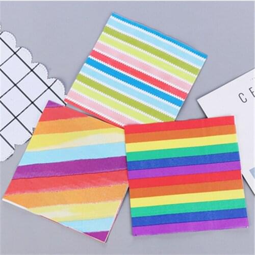 20Pcs/Lot 2layer Vintage Rainbow Stripe Napkins Paper for Wedding Decortion Party Beautiful Decoupage Decorated