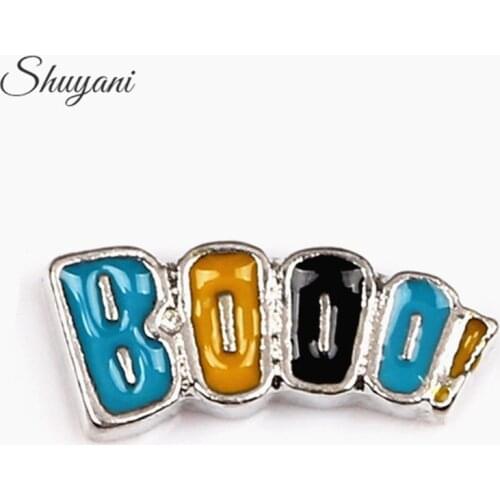 20pcs/lot Halloween Floating Locket Charms Enamel Words BOOO Charms for Living Memory Locket
