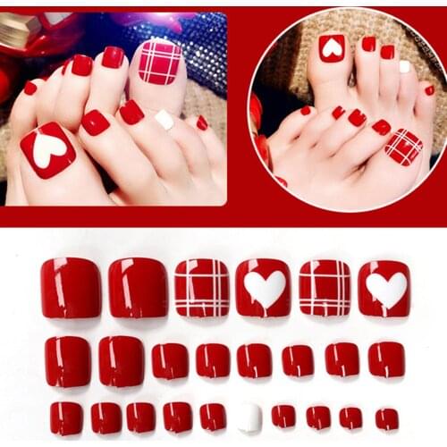 High Qu 24pcs Gradients Wear Long Paragraph Fashion Manicure Patch False ToeNails Save Time Wearable Jelly ToeNail Patch