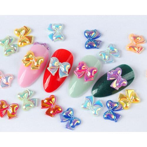 30Pcs 3D Resin Bow-knot 7x9mm Glitter AB Nail Art Decorations Charm DIY Aurora Manicure Nails Art Accessories