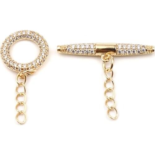 8Seasons Copper Metal Toggle Clasps Rectangle Circle Rhinestone Micro Pave DIY Making Bracelets Necklace Jewelry Findings, 1Set