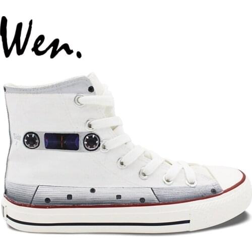 Wen White Shoes Skateboarding Hand Painted Shoes Design Custom Tape Men Womens High Top Canvas Sneakers Christmas Gifts